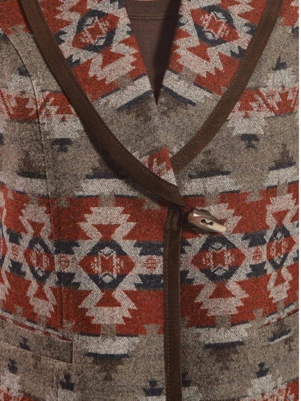 Pendleton Brown Gray Red Patterned Shawl Collar Vest - Picture 3 of 9